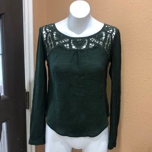 E M green long sleeve blouse